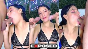 jasmine takes two cocks and gives blowjobs