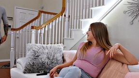 Asian beauty with tattoos takes it like a champ on the couch