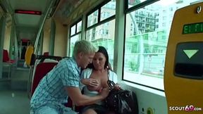 Big-titted teen picked up and fucked on train by huge cock