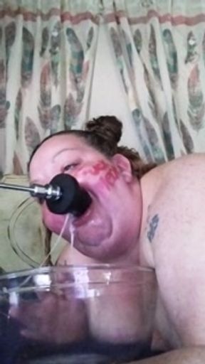 Throat slave Fuck Machine  training piggys wet ass mouth and slop bowl