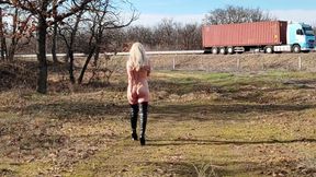 Little Whore Strips off Her Red Bodysuit on the Highway Part 2