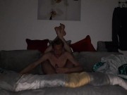 Very skinny teen shows off his ribs and flexibility at night