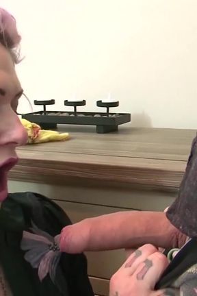 Bitch milf with tattoos gets fucked on the kitchen floor