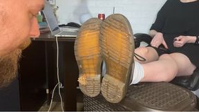 Slave swallows dirt and fallen leave from My shoe soles and drinks cola with My spits as a reward