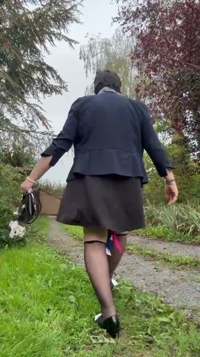Dressed quickly with a black strappy skirt for an evening