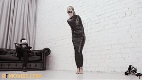 Anna Luna Mummified in Black Duct Tape - Struggling Around and Spinning on a Turntable in a Leather Mask (HD 720p MP4)