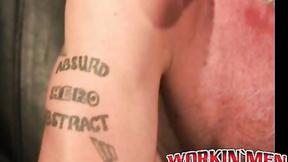 ”Rough old man tugs his hard prick after smoking a cigarette”