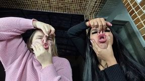 Silly Faces Playing with Our Noses in the Glass -- By Bella Cruel and Isabelita - CLIP 2