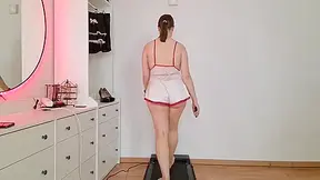 Treadmill Lingerie Tease - Walking In Cute Home Outfits With Bounce & Jiggling