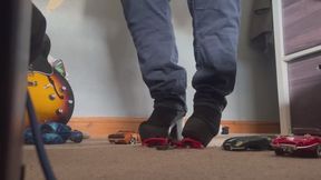 Trans Stepmom crushes naughty stepson toys