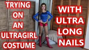 Trying On An Ultra Girl Costume With Ultra Long Nails - Candle Boxxx Long Red Fingernails Struggling With Shiny Tights For Superheroine Cosplay MOBILE