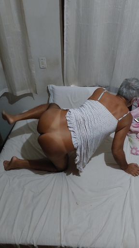 Ladysilva crossdresser in dress without panties showing off her tanned ass with sexy mark