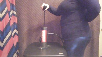 Bike Pump Injects Air Enema For Maximum Belly Expansion In Shiny Redhead Leggings