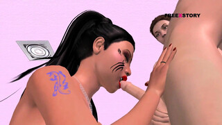 An animated cartoon sex video of a cute desi bhabhi doing 3some sex with two guys in different position with Hindi sex story