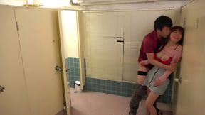 Office ladies selling panties end up filled in a public restroom