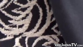 Oriental teen shows her wet pussy before sucking dick