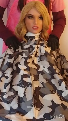 Lauren's silky soft haircutting cape modeling session