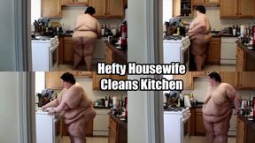 Hefty Housewife Cleans Kitchen