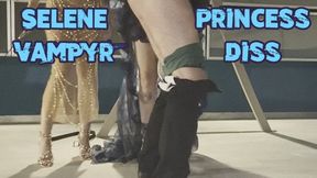 Goddess Selene Vampyr & Princess Diss Spanking and Paddling their tied submissive