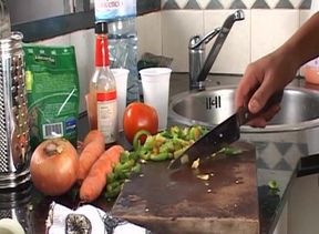 Lingerie try out in the kitchen