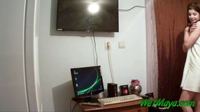Working on her computer makes Maya pee right there in her office/bedroom