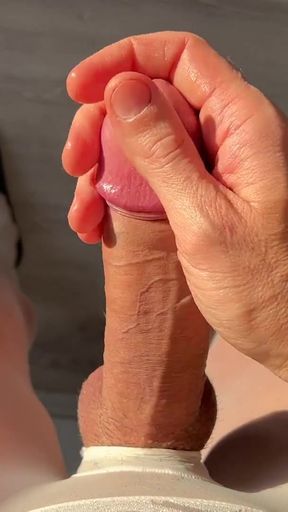 A big dick jerking off in white pantyhose, first-person view   Clip 1