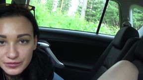 Fucking my horny step-sister in car while daddy is outside