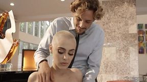 Bald headed pornstar Paris Amour is fucked hard by horny boy Tyler Nyxon