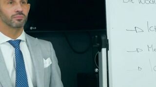 Office hunk Robbie Rojo blows his boss before hard drilling