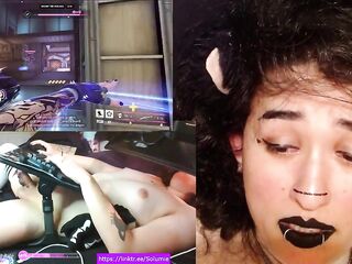 PUNK CATGIRL SUCCBUS TRANSGIRL with vibrating plug plays overwatch during the time that viewers control it egirl rock emo kitten gamer gooner cute transgirl