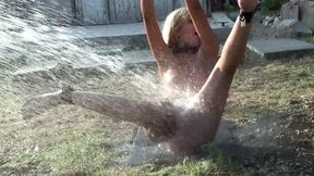 Hot babe Bianca takes a soaking wet punishment in outdoor BDSM play session