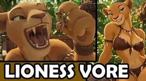 [STORY] Giantess lioness swallows a tiny explorer whole - furry jungle, vore, shot of the inside of the mouth, digestion