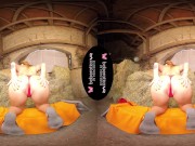 Solo girl, Daphne Klyde is using a black dildo, in VR