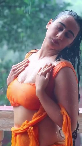 Solely professional black actress dances in saree for adult audience