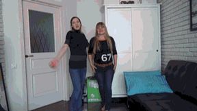Girls Showing belly when stretching Bn