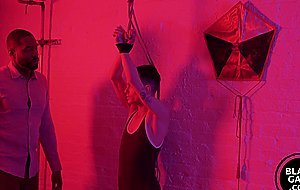 Handcuffed twink spanked hard by black hunk and fucked