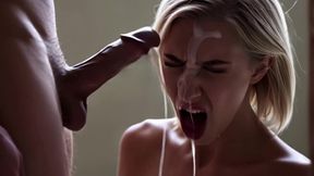 blonde babe side view deepthroat sloppy blowjob beautiful teen sucking and cum in mouth - ai generated