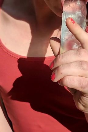 Outdoors dildo sucking