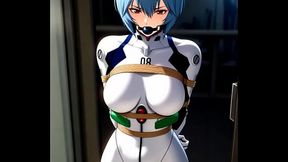 Rei ayanami in white tight suit bounded