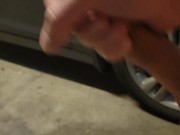 Vigorously rubbing my balls, masterbating & cumming in the garage. Moaning as I jerk off my dick!!
