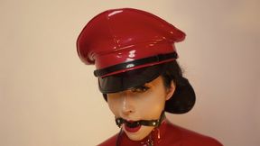 Goddess in red catsuit tied with ropes (4K)