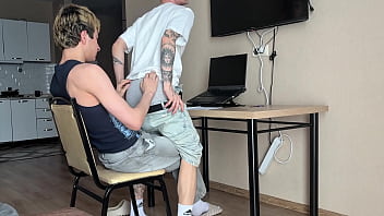 asked stepbrother to help with homework, deepthroat blowjob and ass fucking part 1