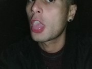 Swallowing anonymous cum after sucking cock in totally dark outside