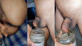 sexy fit body ladyboy rub her tiny clitty finger dark chocolate asshole and multiple pissing in bottle and toilet