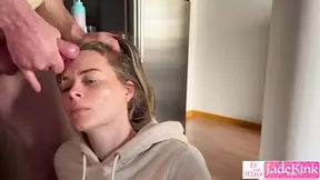 Stunning blue-eyed blonde gives hot homemade blowjob