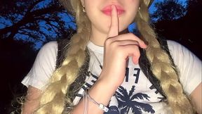 Lost in the jungle, young blonde babe touches her big booty and natural tits