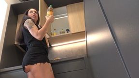 Unleashing Her Hidden Whore: Sizzling Brunette Squirms Under Miniskirt's Tempting Invitation