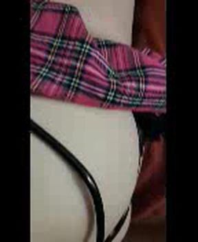 Crossdresser plays with buttplug, stretches stockings while enjoying