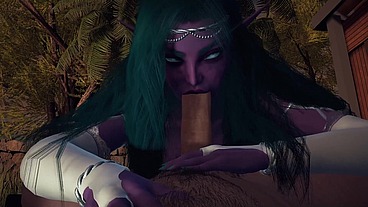 Night Elf princess give you a Blowjob in the Garden POV - 3D Porn