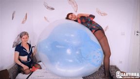 Q986 Cosette and Stashia pump to pop big balloons inside huge loon - 480p